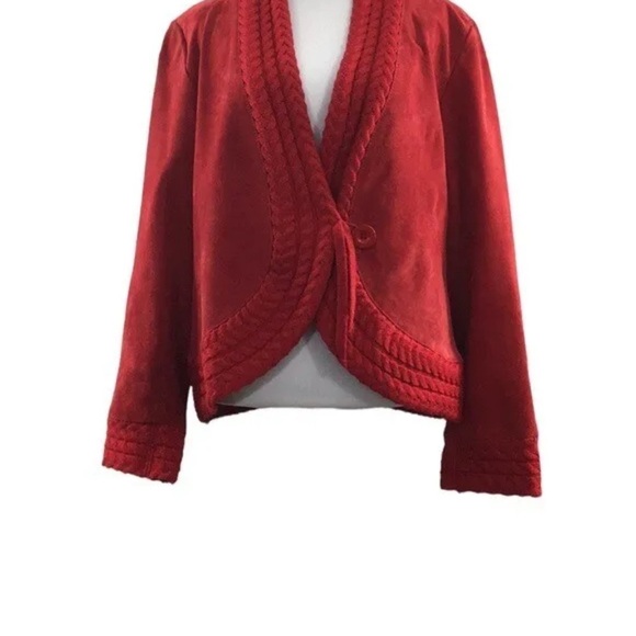 Cold Water Creek Red 100% Genuine Suede Leather Blazer Jacket Size Medium Unworn - Picture 9 of 11